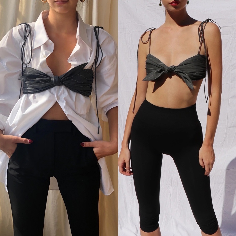 Orseund Iris Cha Cha Wool Pinstripe Charcoal Top Size Medium